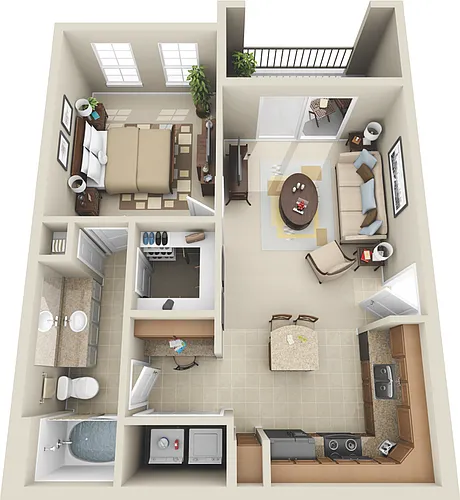 Floor plan 1 Bed, 1 Bath A (140% Income Restricted)