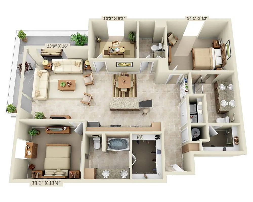 Floor plan Two Bedroom Den B2.5AD