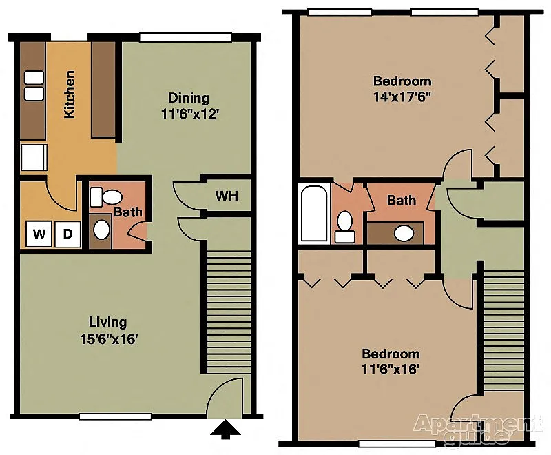 Floor plan Two Bedroom 1.5 Bath TH