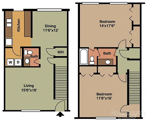 Floor plan Two Bedroom 1.5 Bath TH