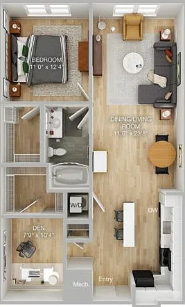 One Bedroom Den floor plan Delwyn