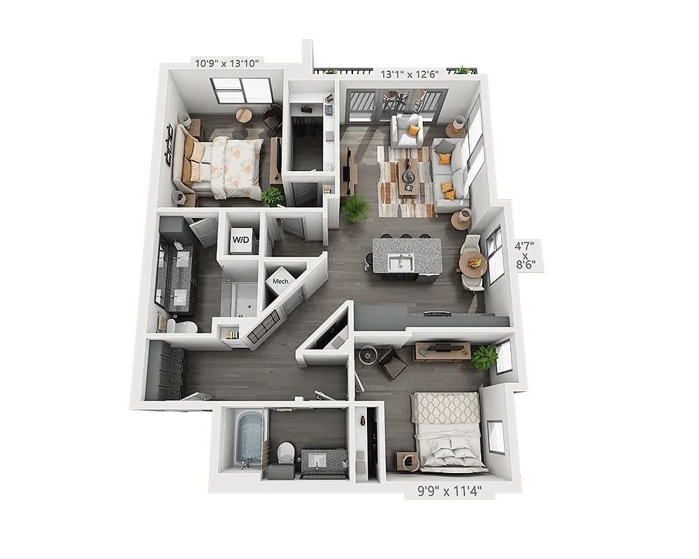 Floor plan Two Bedroom B2D-II