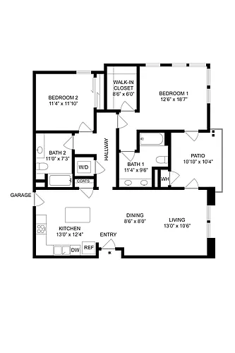 Floor plan 2BD, 2BTH B5.1
