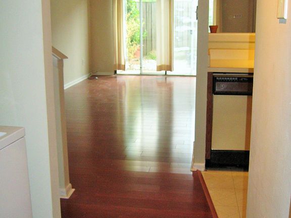 View from the garage toward the sliding doors in the front that open to the fenced private courtyard.