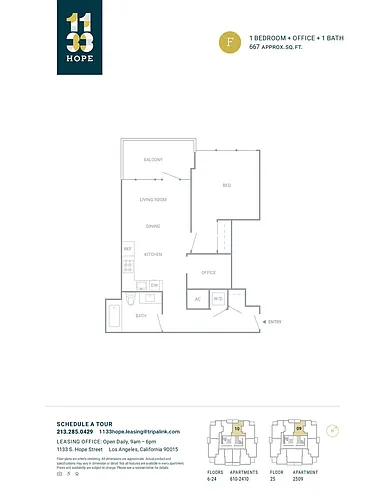Floor plan 1 Bed 1 Bath - 667 sqft