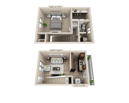 Floor plan One Bedroom A1BTAW
