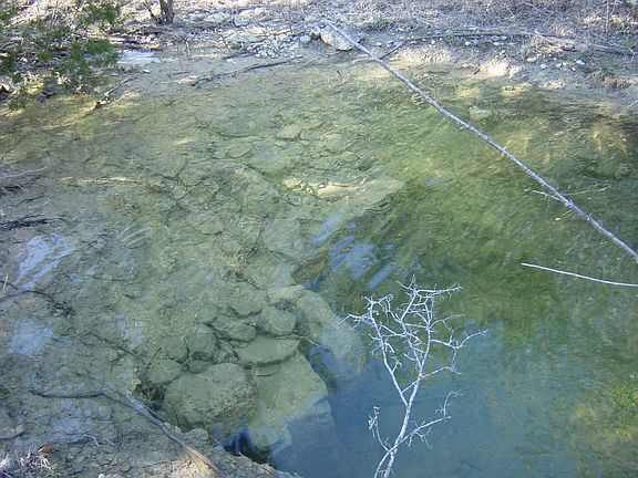 Spring fed rock grotto is about 5 ft deep & makes for cool dip after hot day.