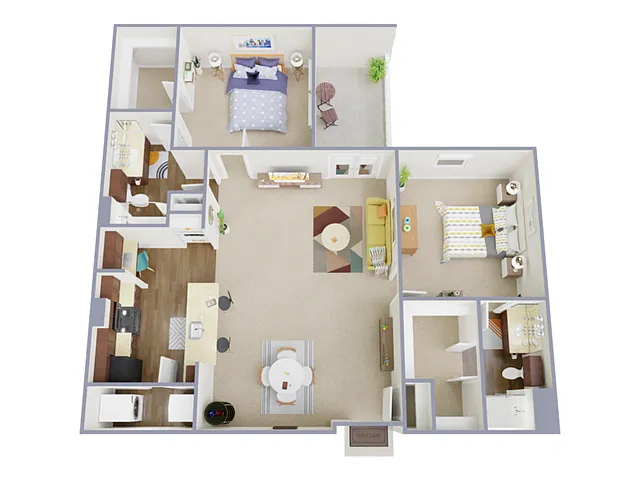 Floor plan 2 Bed, 2 Bath B (80% Income Restricted)