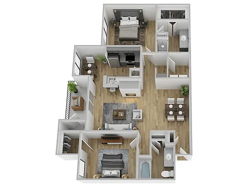Floor plan 2 Bed, 2 Bath D