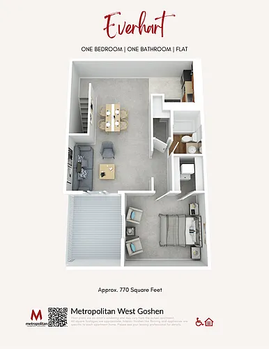 Floor plan One Bedroom Everhart
