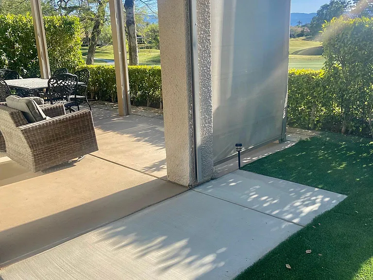 The patio is furnished with an outdoor dining table, seating for six and a comfy seating area. Also electric shades that can come down for added comfort from the sun. It's so perfect!