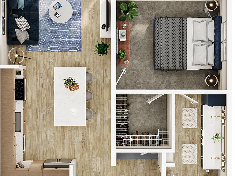Explore this chic apartment layout, optimized for modern living and comfort. Explore this chic apartment layout, optimized for modern living and comfort.
