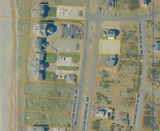 Aerial view, property highlighted in yellow