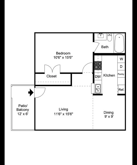 1 Bedroom 1 Bathroom Floorplan 1 Bedroom 1 Bathroom Floorplan