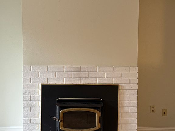 Wood stove in living room.