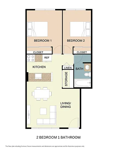 Floor plan Cambridge 2 Bed 1 Bath