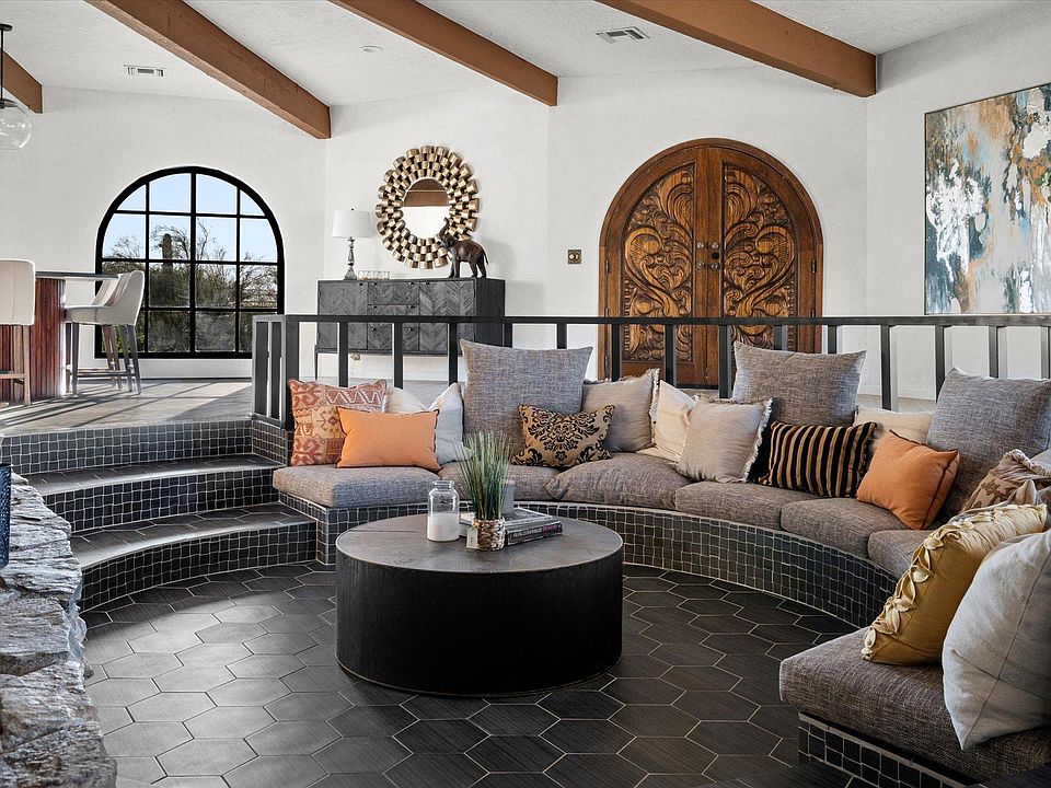 View of the conversation pit looking west