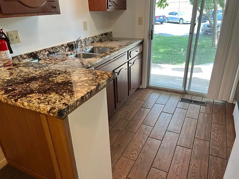 Kitchen facing patio entry