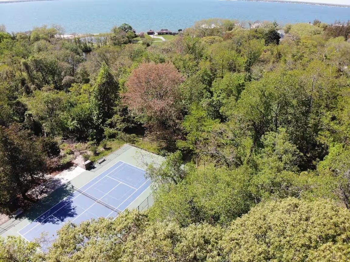 Aerial view of tennis court