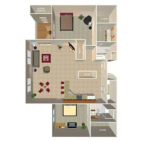 Floor plan 2 Bed 2 Bath B