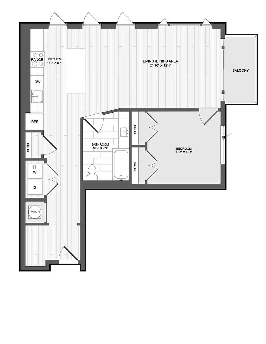 Floor plan 1 Bed1 Bath-1K