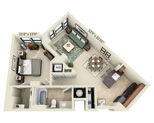 Floor plan One Bedroom A1H