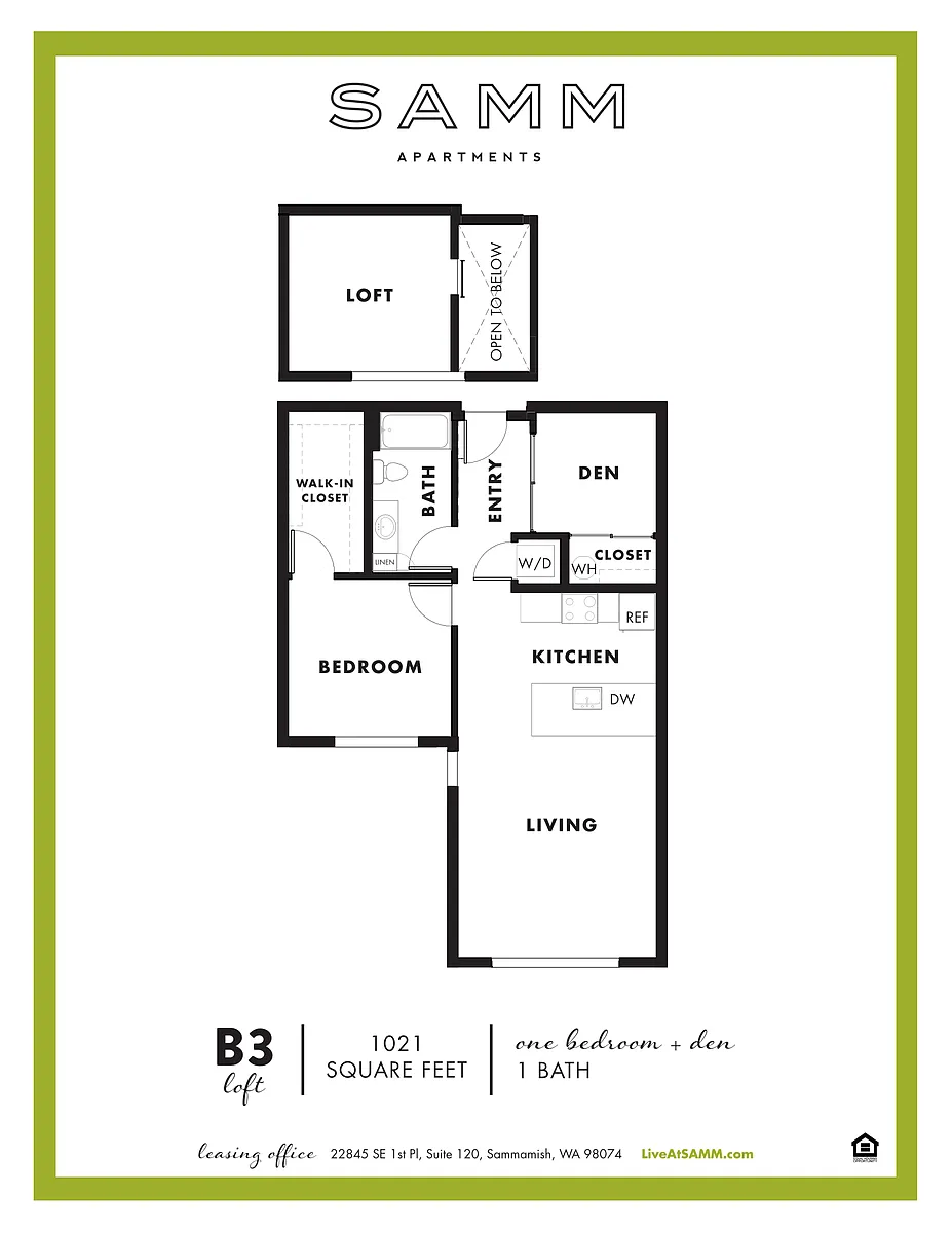 Floor plan 1 Bedroom 1 Bath with Den and Loft