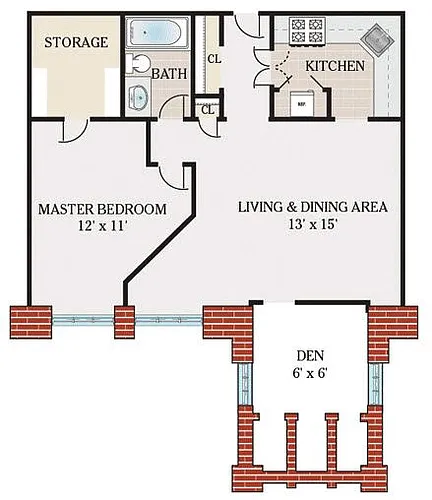 Floor plan 1 Bedroom 1 Bathroom with Den