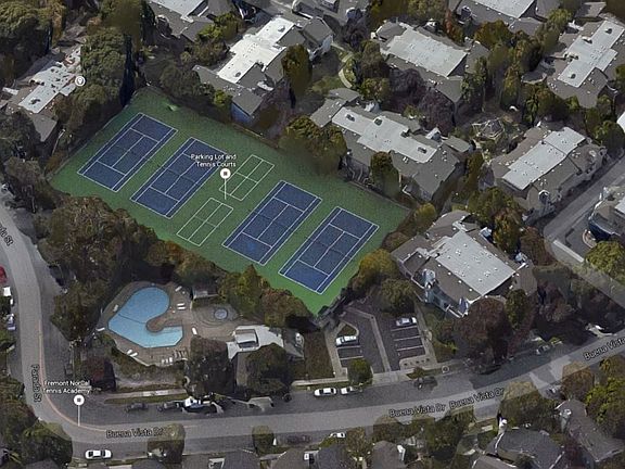 Aerial View (see marker for condo) with pool, tennis court a