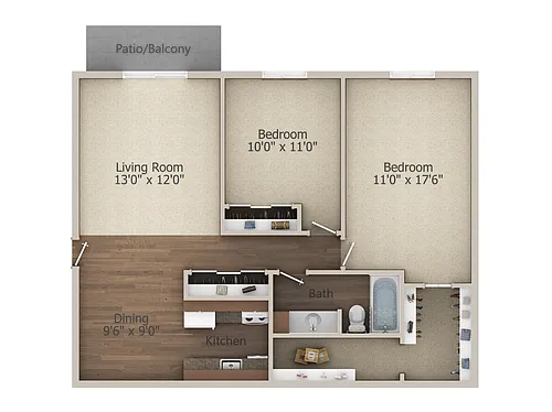 Floor plan 2 Bedroom (910 sq ft)