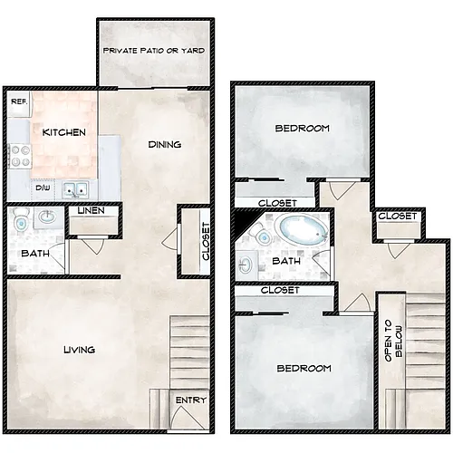 Floor plan 2 Bed 1.5 Bath Townhome