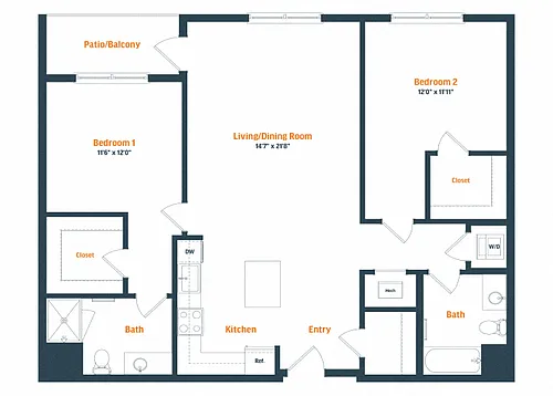 Floor plan B6 | 2 Bed | 2 Bath