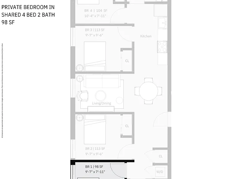 4 Bed 2 Bath -A _ 98 SF BR-1 4 Bed 2 Bath -A _ 98 SF BR-1