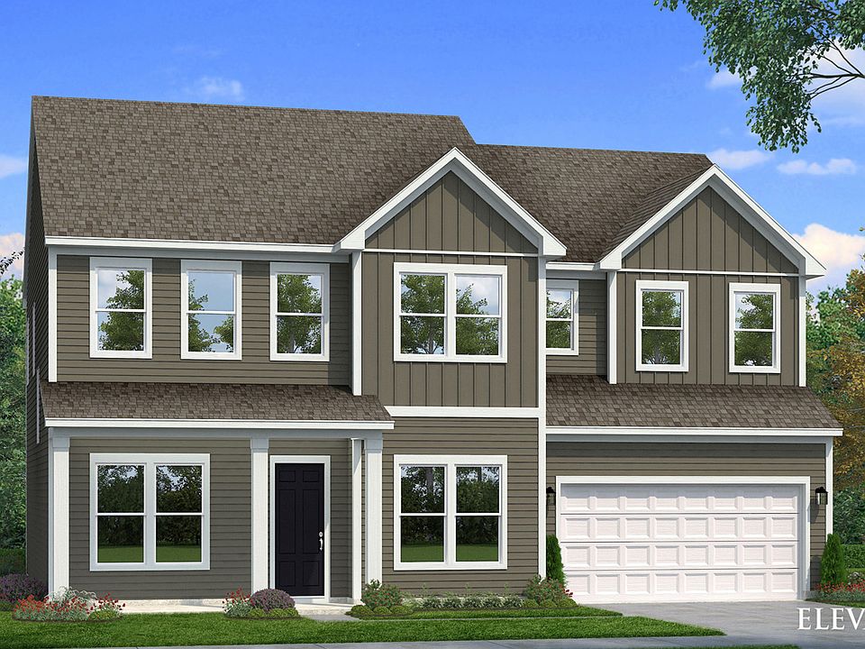 Exterior rendering of home with dark siding and covered front porch
