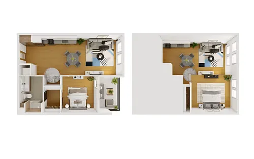 Floor plan 2BD, 1BTH LOFT 1079