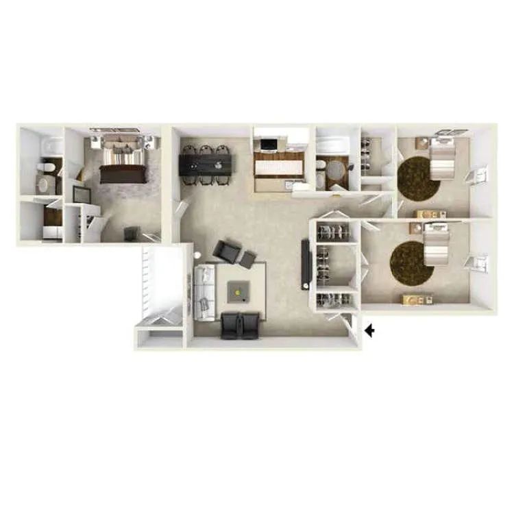 Floor plan 3 Bedroom - 2 Baths A