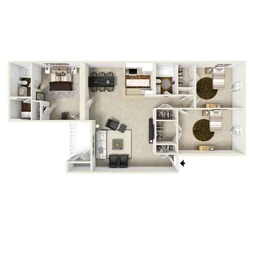 Floor plan 3 Bedroom - 2 Baths A