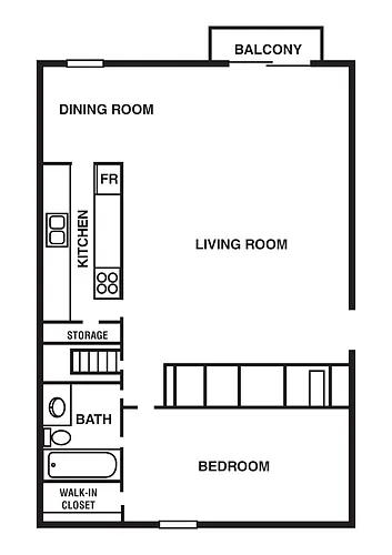 Floor plan 1 Bedroom/1 Bathroom with Woodgrain Floors