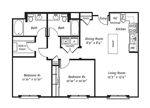 Floor plan 2 Bed 2 Bath Plan A