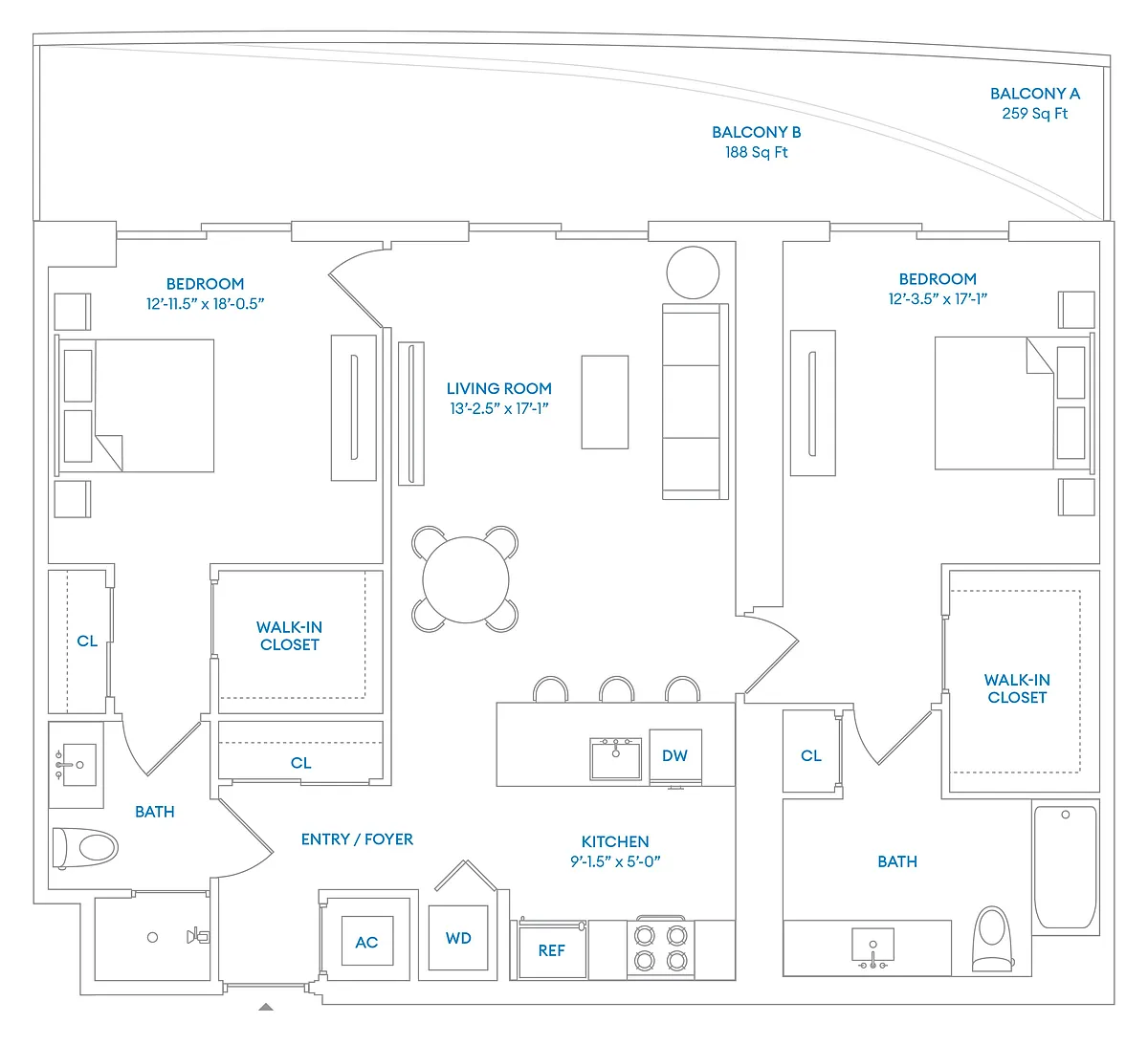 Floor plan E1-W - Residence 03, Floors 6-18