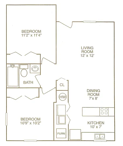 Floor plan 2 Bed 1 Bath