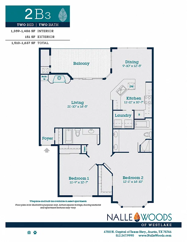 Floor plan Two Bedroom Two Bath-2B3