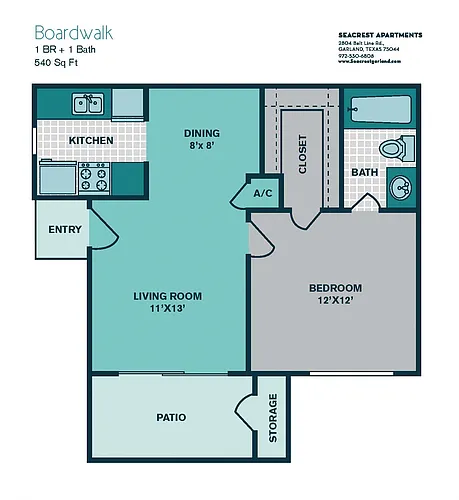 Floor plan 1 Bedroom A1 - 540sqft - BOARDWALK