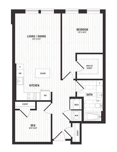 Floor plan 1 Bed/1 Bath Den-D2