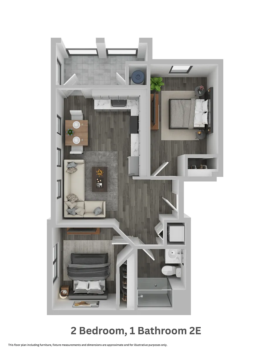 Floor plan Two Bedroom, One Bathroom 2E
