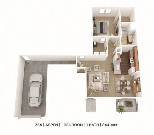 Floor plan One Bedroom- 844 sqft