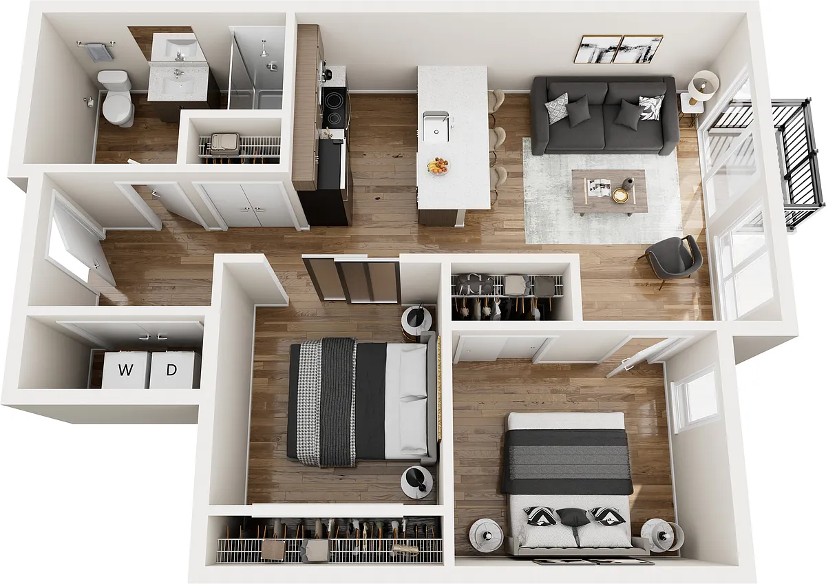Floor plan One Bed + Alcove w/South View M1