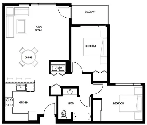 Floor plan Two Bedroom One Bath