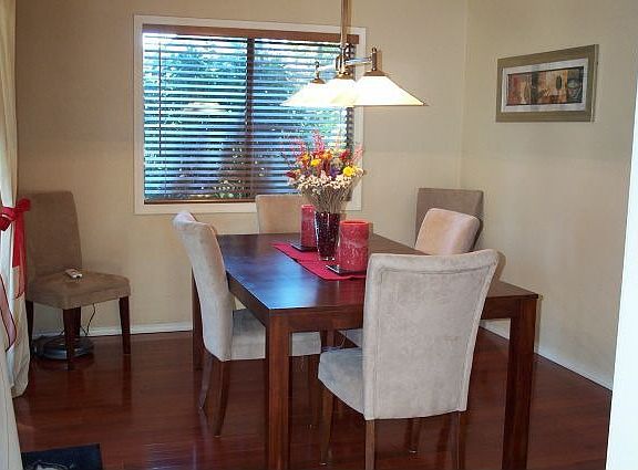 Brazilian Cherry hardwood floors in kitchen & dining room.
