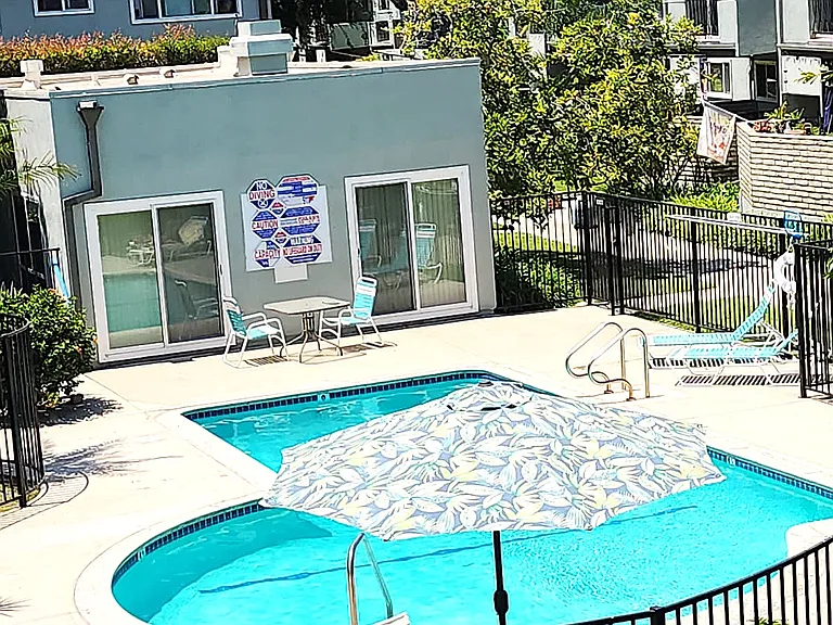 Steps to pool area view from balcony